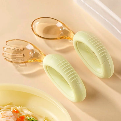 Baby Cutlery Set With Curved Silicone Handle Children's Spoon and Fork Sets Reusable Baby Learning Spoon for Toddlers