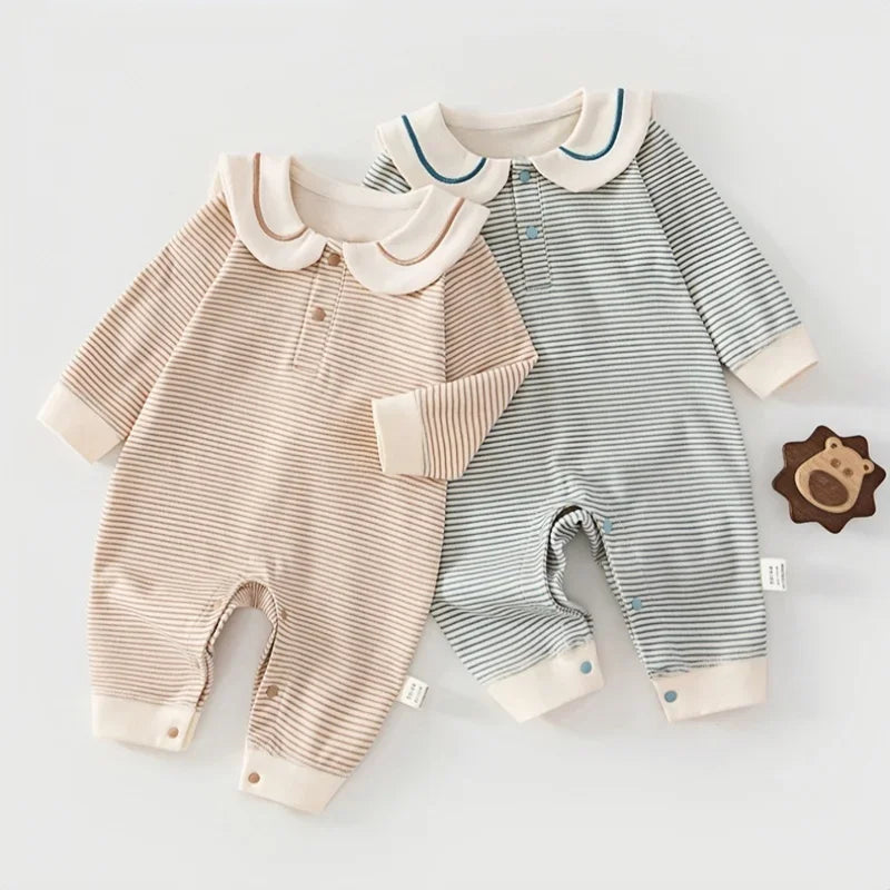Spring Cotton Newborn Jumpsuit Baby Bodysuits and One-pieces 0-24M Boys Girls Sailor Collar Stripe Soft Romper