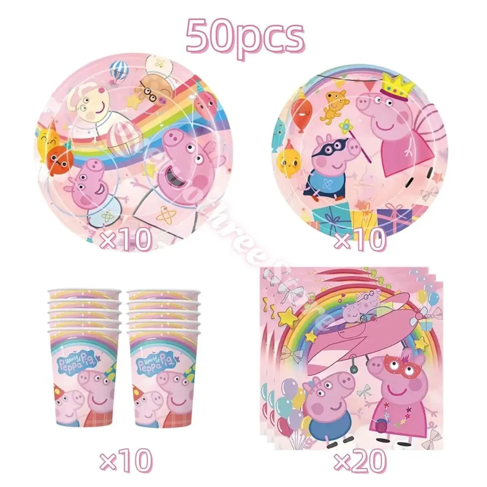 Peppa Pig Birthday Party Decorations Balloons Plate Cup Banner Tableware Set for Baby Shower George Page Party Favors Kids Gifts