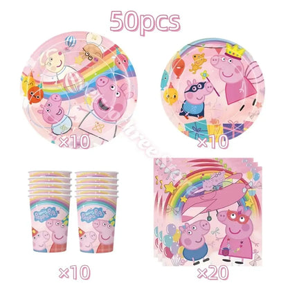 Peppa Pig Birthday Party Decorations Balloons Plate Cup Banner Tableware Set for Baby Shower George Page Party Favors Kids Gifts