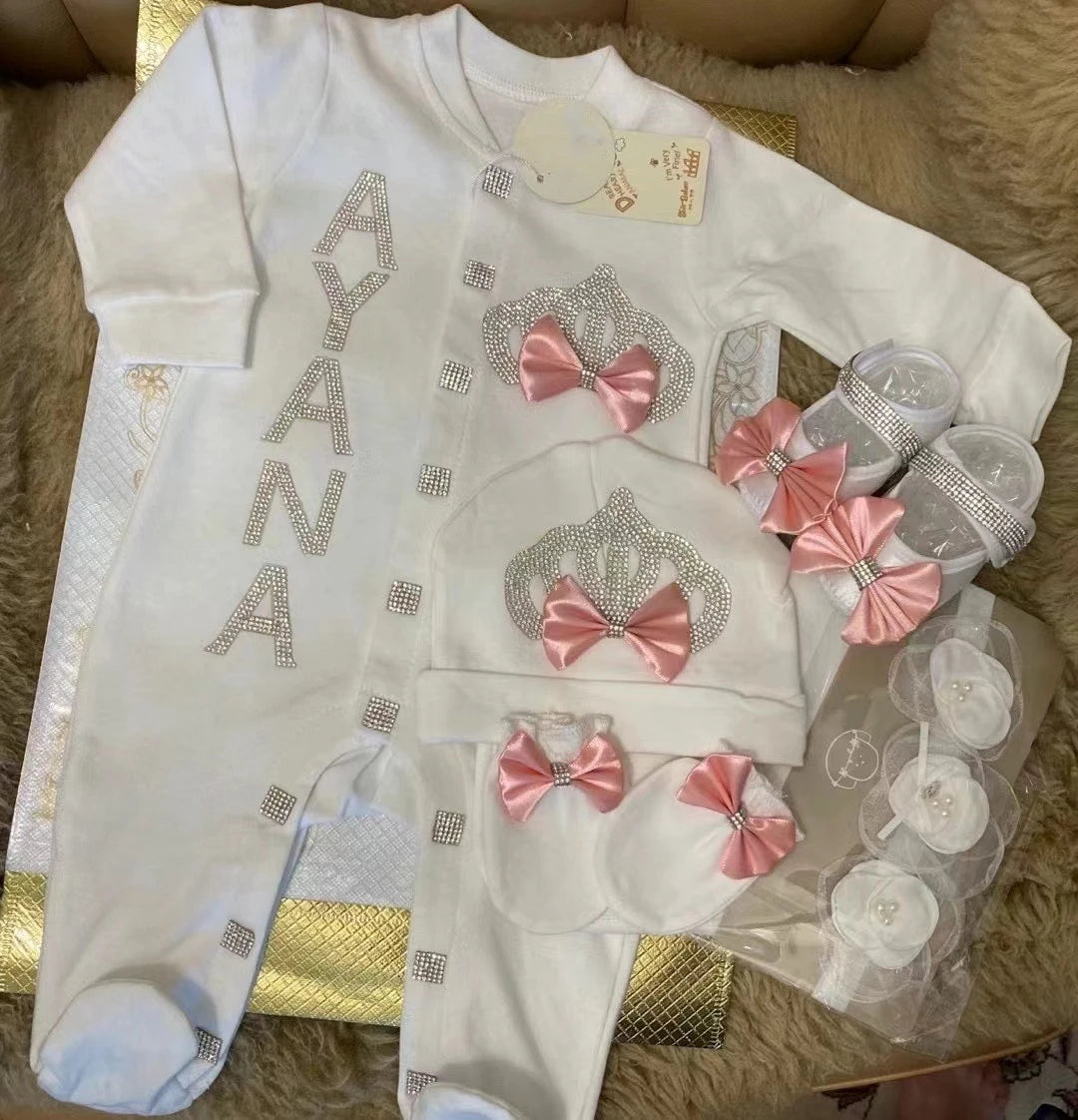Onesie Baby Girl Crown Purple Home Coming Outfit Layette Jewels set Baptism Take Me Home Outfit Baby shower gift Newborn Gifts