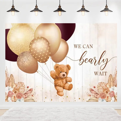 Welcome Baby Shower Newborn Background Decoration Girl Boy Birthday Party Backdrop Supplies Balloon Teddy Bear Photographic Prop