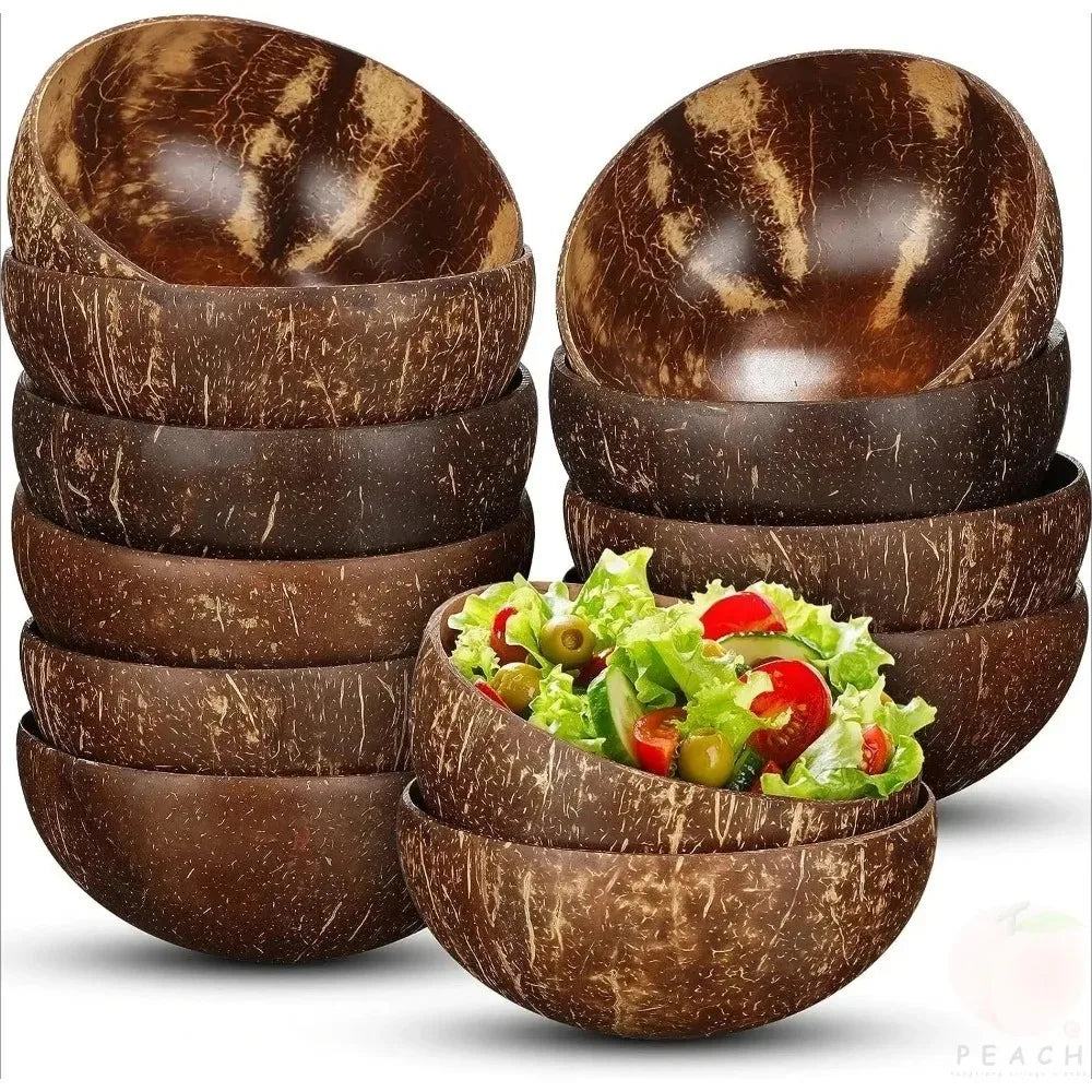 Polished Coconut Bowls and Wooden Spoon Sets Natural Coconut Salad Smoothie Bowls for Kitchen Women Gifts Decoration