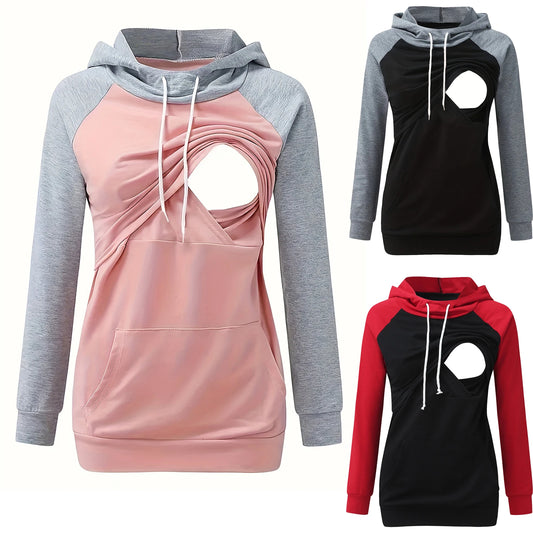 Women's Maternity Nursing Hoodie Sweatshirt Hoodies Long Sleeve Breastfeeding Pregnancy Pocket Clothes