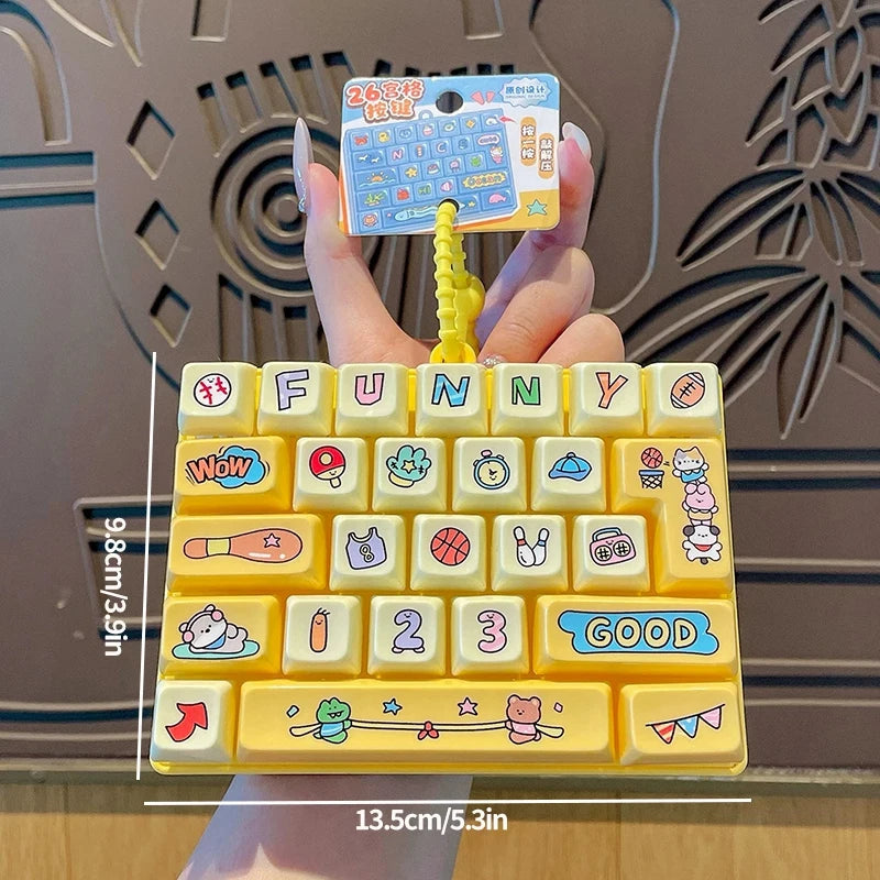 26-keycap Keyboard Keychain Button Clicker Decompression Toy Cartoon Anti Stress Keyboard Keychains Pendant Fidget Toys Gifts