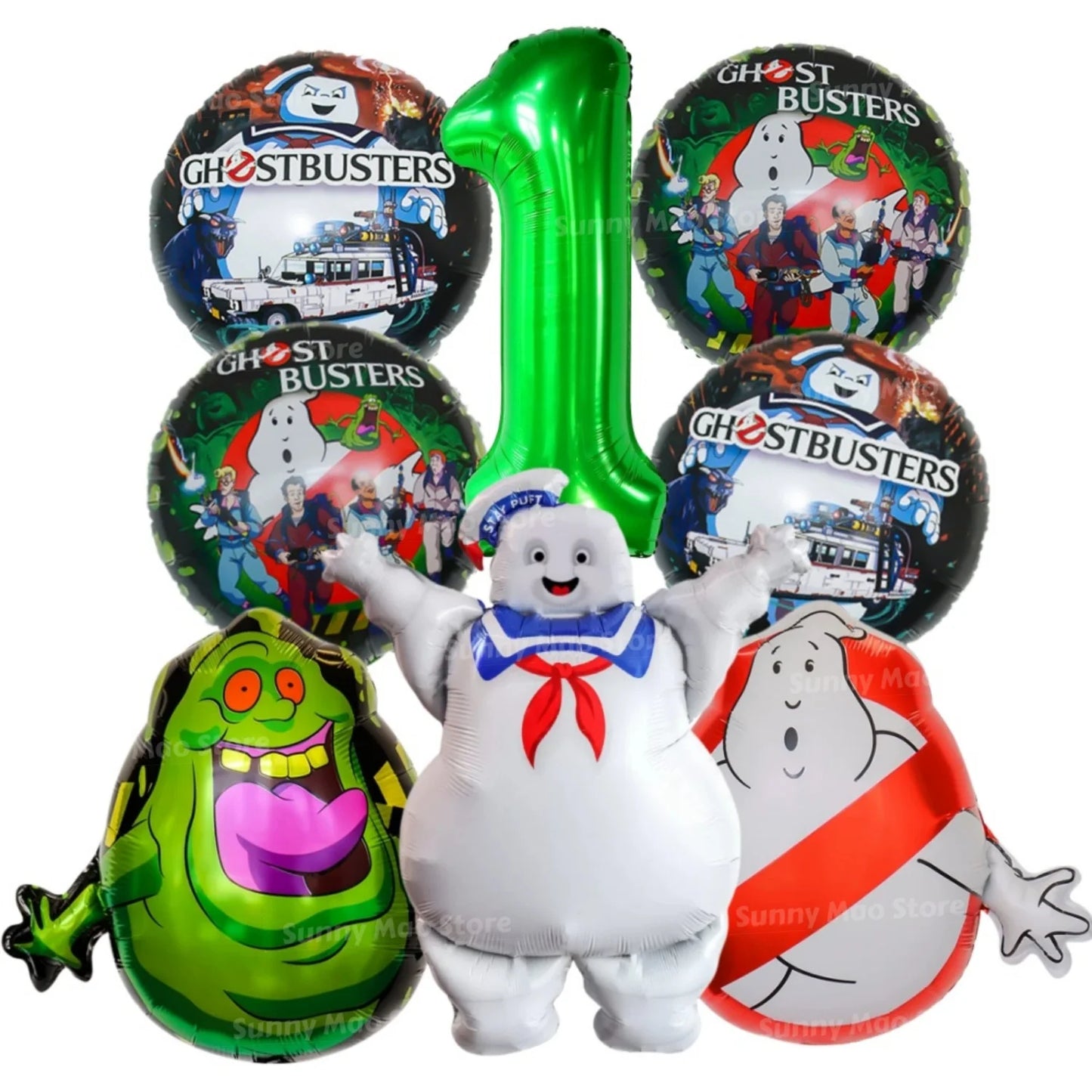 8Pcs Ghostbusters Balloons Set Catch Ghost Balloon 32inch Green Number Balloon  for Kids 1-9th Birthday Party Decoration