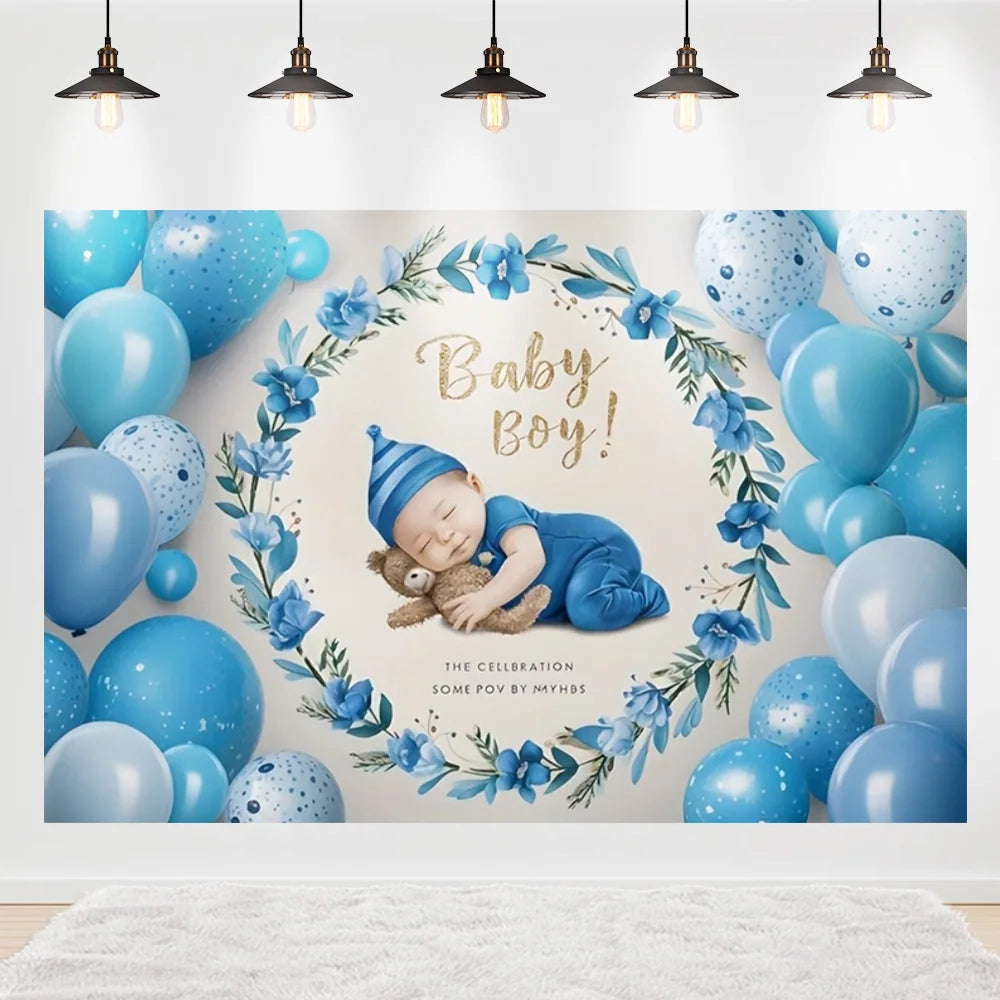 Welcome Baby Shower Newborn Background Decoration Girl Boy Birthday Party Backdrop Supplies Balloon Teddy Bear Photographic Prop