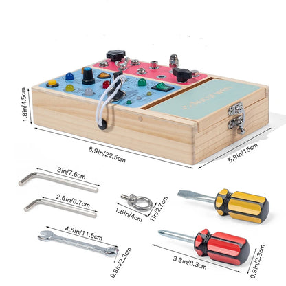 Montessori Wooden LED Light Busy Board Sensory Toy Baby Simulation Nut Screw Tool Kids Fine Motor Skills Educational Travel Toy