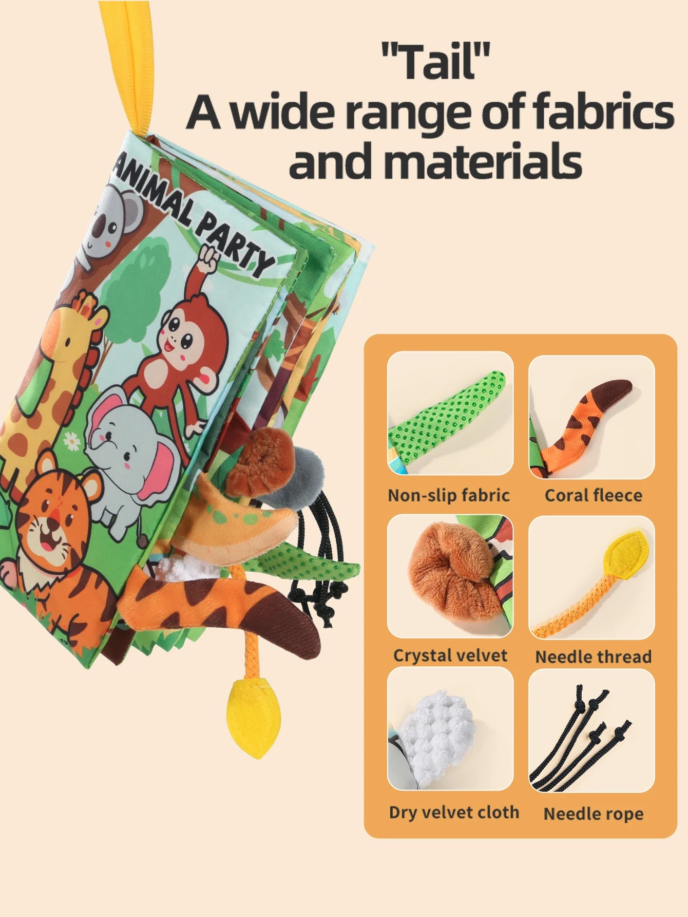 Baby Animal Party Cloth Book 6-Page Tear-Resistant Sensory Parent-Child Interactive Early Education Toy