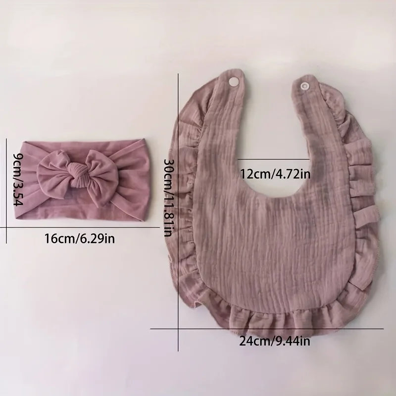 6Pcs/Lot Ribbed Baby Bibs Hair Bows Headbands for Baby Girls Ruffled Flower Saliva Towel Feeding Burp Cloth Scarf Headwear