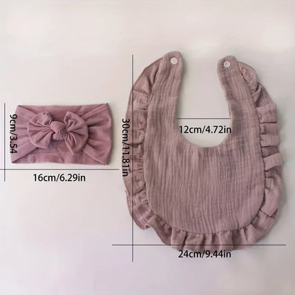 6Pcs/Lot Ribbed Baby Bibs Hair Bows Headbands for Baby Girls Ruffled Flower Saliva Towel Feeding Burp Cloth Scarf Headwear