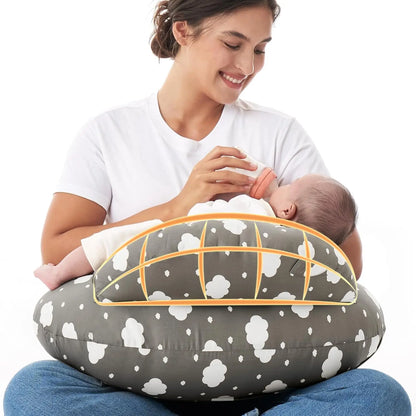 Nursing Pillow for Breastfeeding with Safety Fence - Wide Support for Mom & Baby, Adjustable Fit, Removable Cover