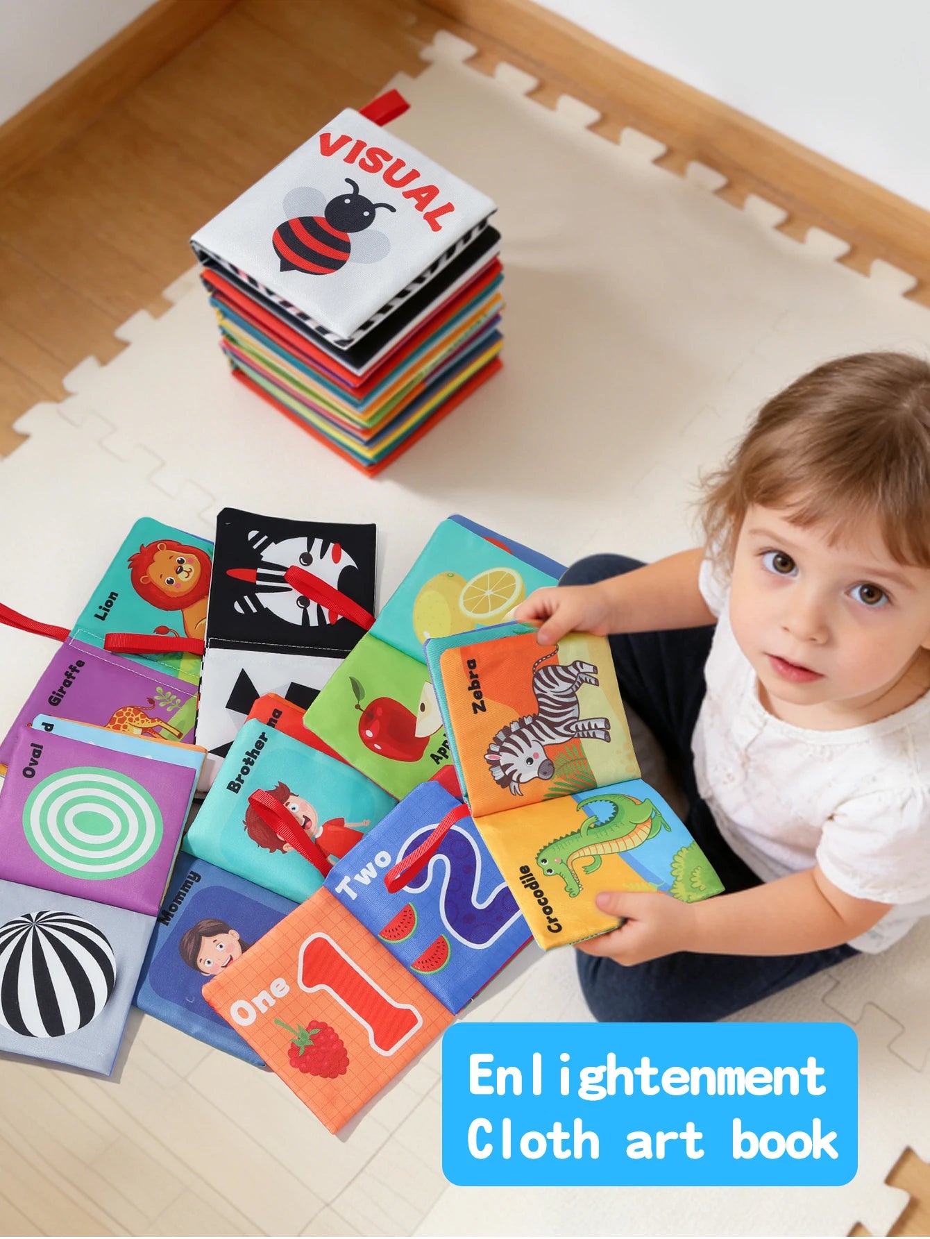 6Pcs Baby Cloth Books Set Non-Tearable Sensory Books for Early Learning Fruit Animal Number Cognition Toy 0-12 Months