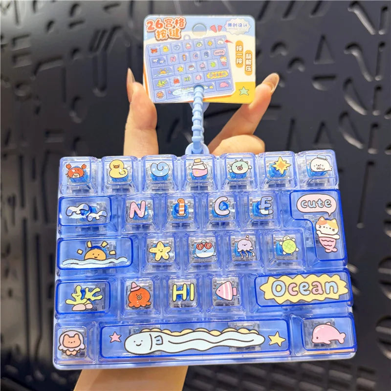 Hot Anime 26-Key Keyboard Keychain Stress Relief Fidget Toy Keyboard Button Finger Clicker Backpack Charms Christmas Gift