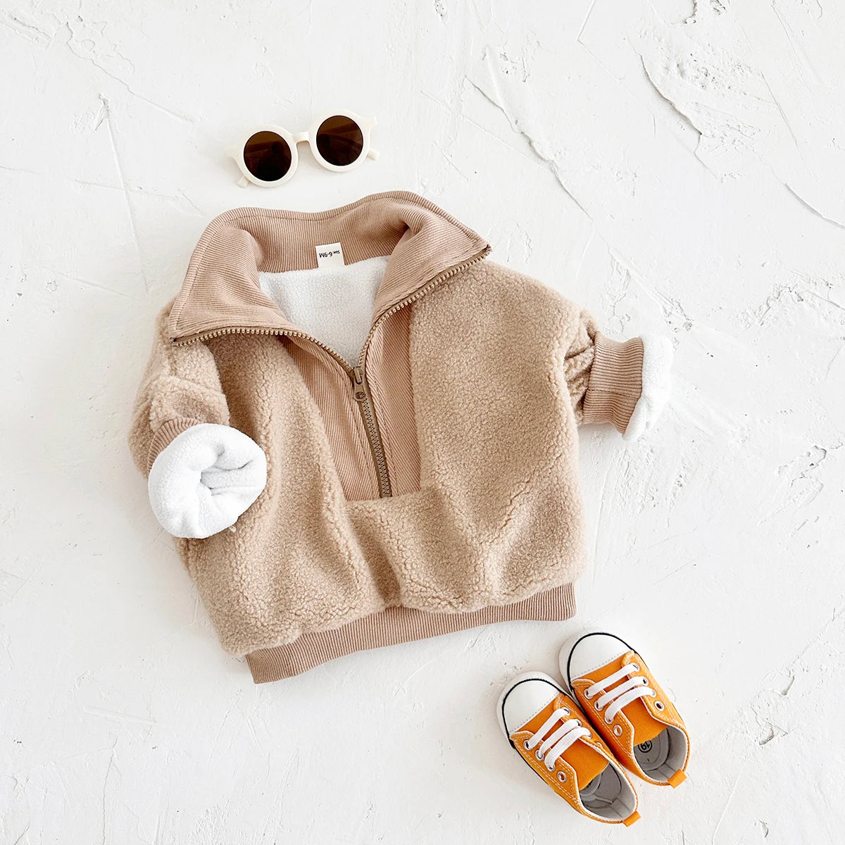 Winter Warm Baby Clothing Girls Coat Solid Half Zip Velvet Wool Jackets