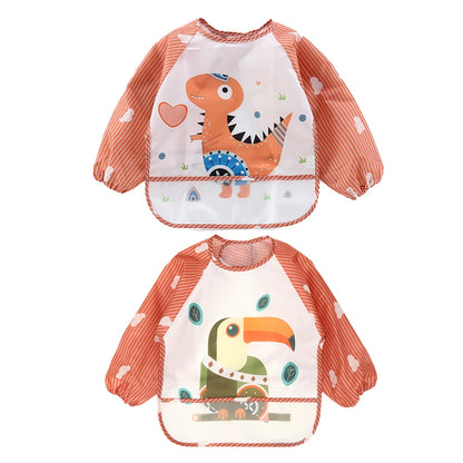 2pcs Waterproof Full Sleeve Baby Bibs Children Apron Long Sleeve Feeding Smock Kids Eating Breastplate Infant Scarf Clothing
