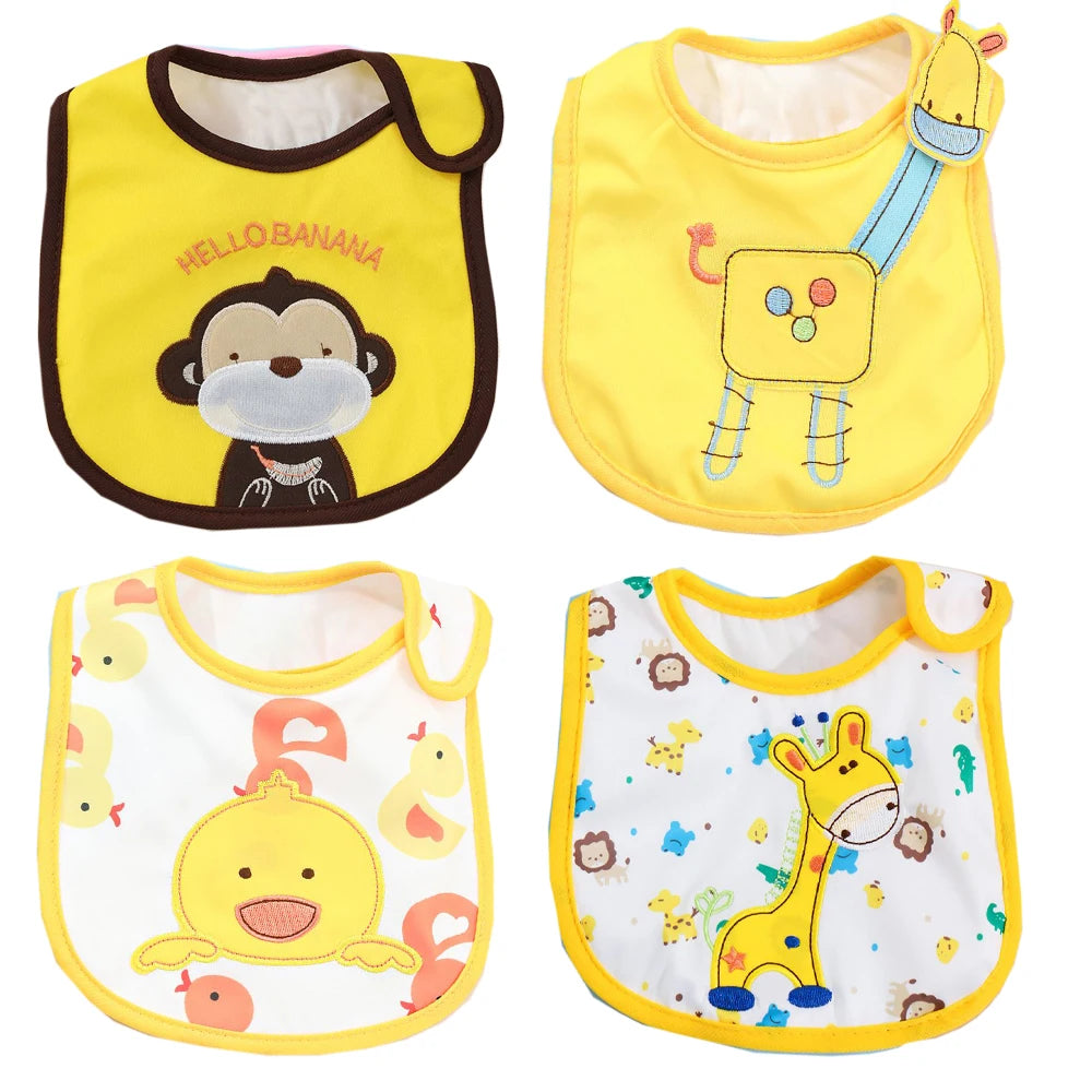 4pcs/set Baby Girl Boy Feeding Bibs Waterproof Apron Cartoon Towel Kids Toddler Dinner Burp Cloths