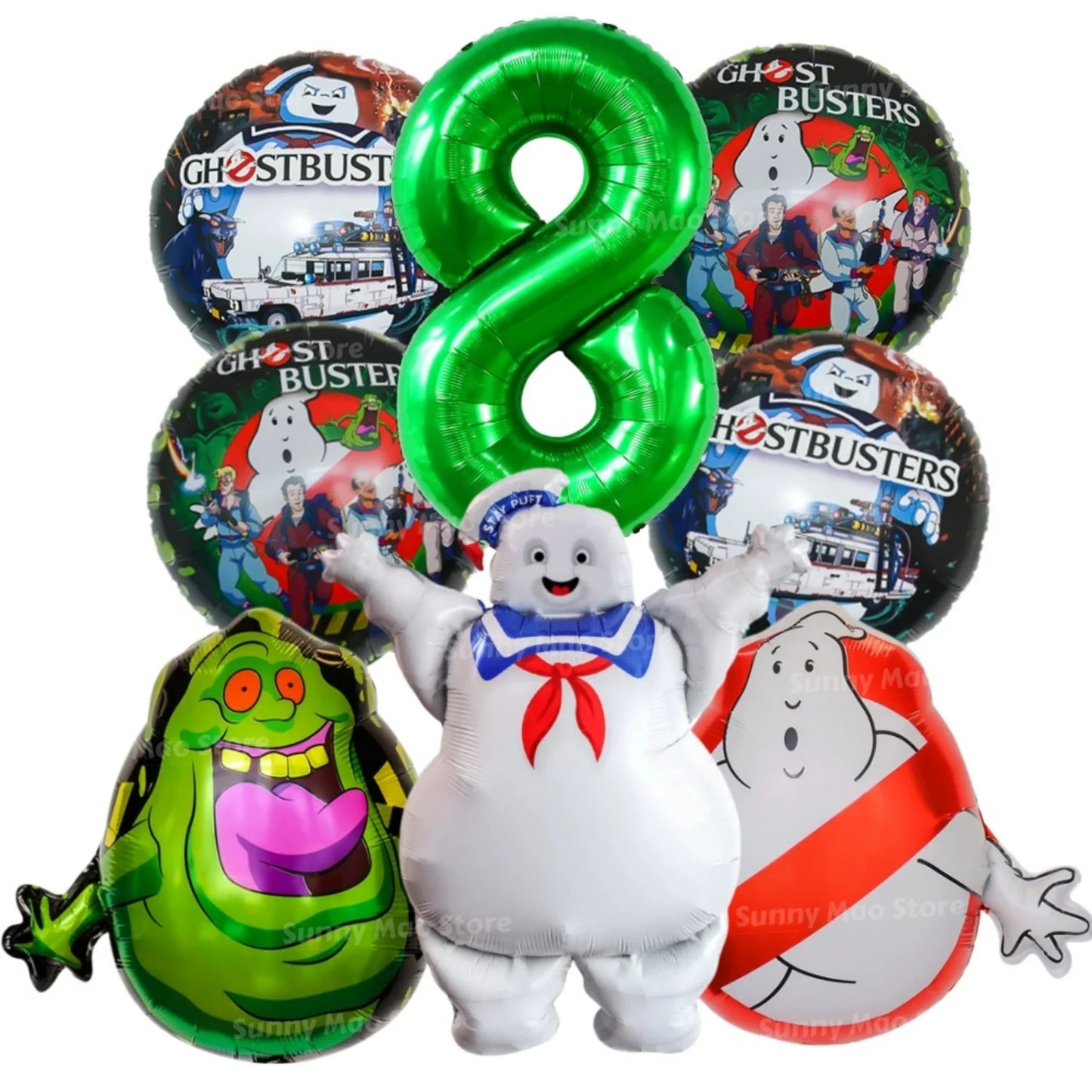 8Pcs Ghostbusters Balloons Set Catch Ghost Balloon 32inch Green Number Balloon  for Kids 1-9th Birthday Party Decoration