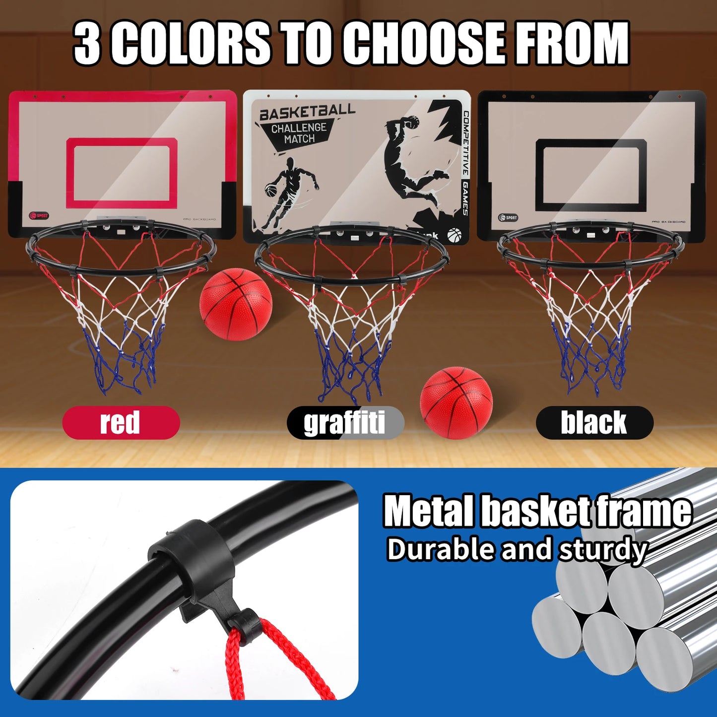 Metal Basketball Rim, Mini Basketball Hoop, Indoor Basketball Backboard for Boys/Girls, Christmas/Halloween/Thanksgiving/Easter