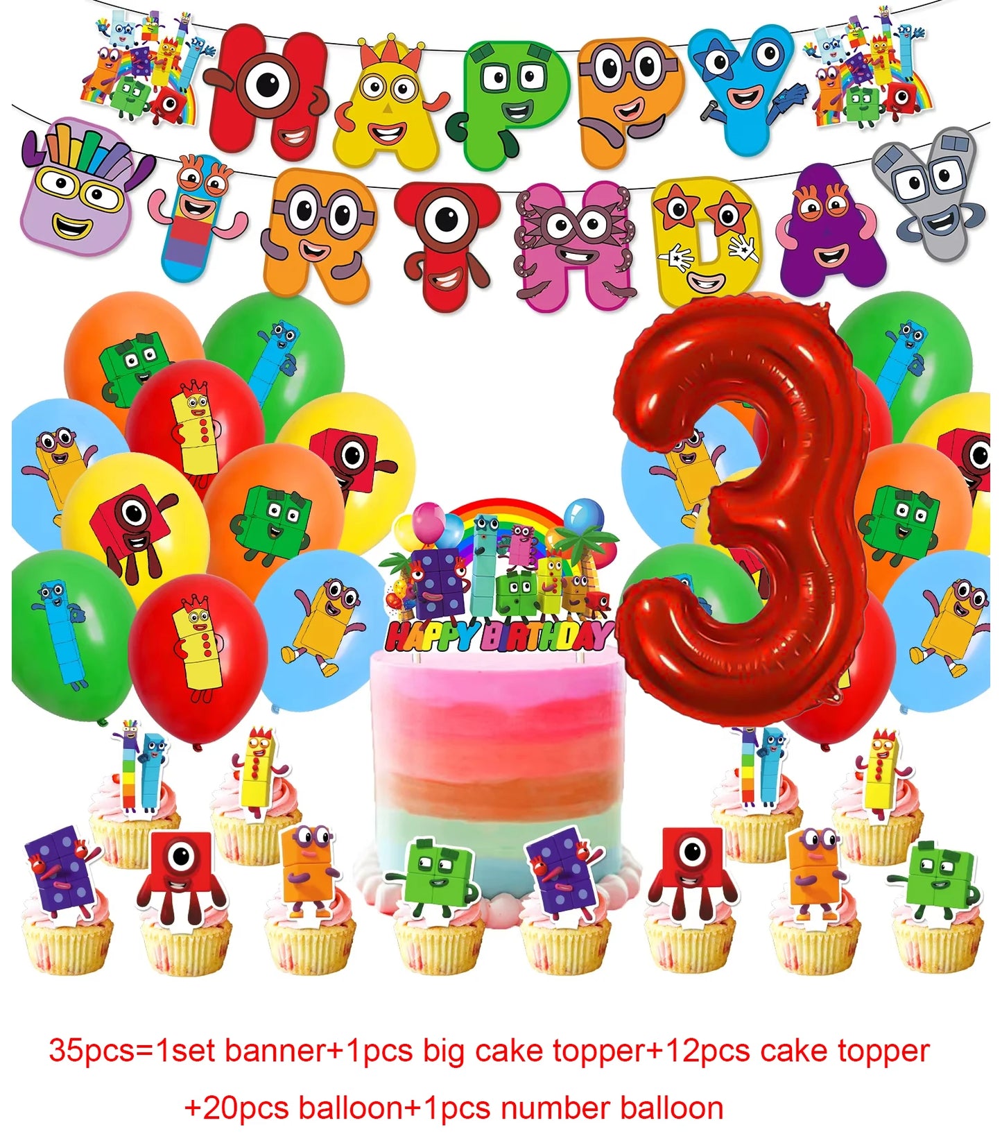 Number Birthday Decorations Building Blocks Tablecloth Banner Spiral Cake Topper Balloon for Kids Baby Shower Supplies Gifts