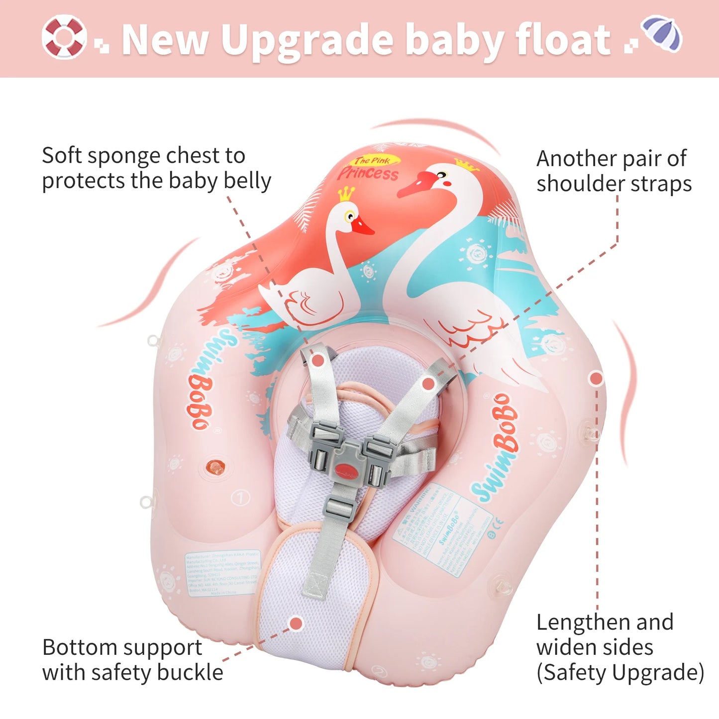 Swimbobo New Upgrades Mesh More Safety Soft Ventilate Seat Pocket Baby Inflatable Swimming Floating Kids Ring Circle Summer Toys