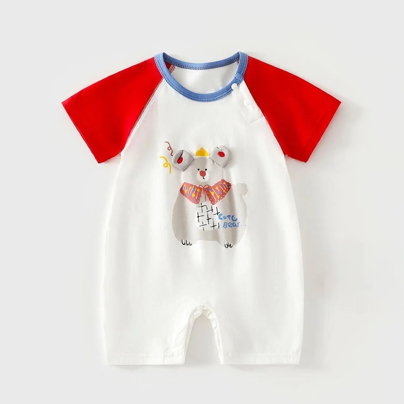 3M-2T Summer Baby Short Sleeve Romper Cute Animal Applique Bodysuit for Toddler Girls Cotton Soft Boys One Piece Clothes