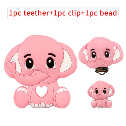 3pcs/set Silicone Cartoon Animal Figure Teether Beads and Clips Baby Teether Pacifier Chain Accessories Teething Jewelry Toys