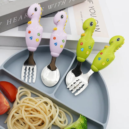 2-piece Children Spoon Forks Kids Stainless Steel Kids Cutlery Portable Baby Feeding Utensils Baby Spoons Baby Tableware Set