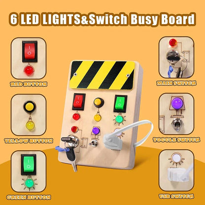 Montessori Busy Board Baby Sensory Toys Wooden LED Light Switch Control Board Toys Children Travel Activities Delight Games Toys