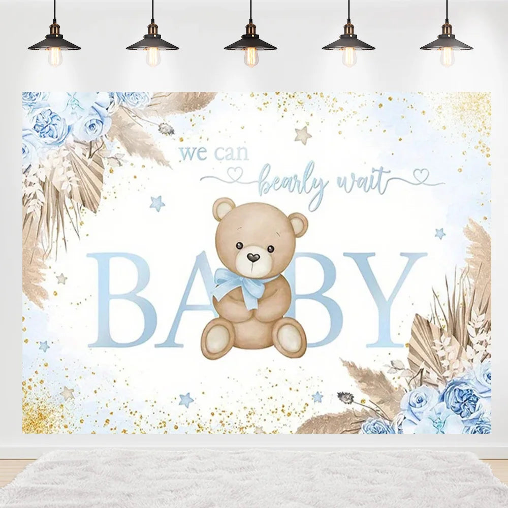 Welcome Baby Shower Newborn Background Decoration Girl Boy Birthday Party Backdrop Supplies Balloon Teddy Bear Photographic Prop