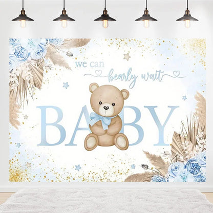 Welcome Baby Shower Newborn Background Decoration Girl Boy Birthday Party Backdrop Supplies Balloon Teddy Bear Photographic Prop
