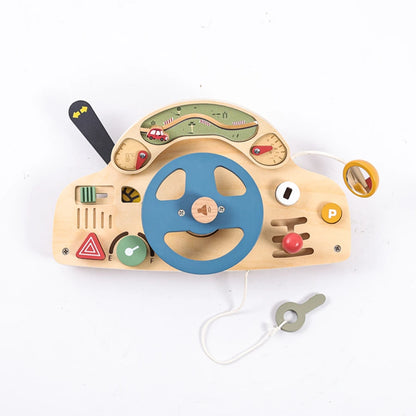 Montessori Busy Board Sensory Toys Wooden Steering Wheel Switch Control Board for Children Travel Activities Games Gifts Toy