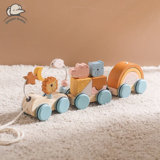 Baby Montessori Toys Wooden Train Educational Rainbow Blocks Trolley Baby Learning Toys