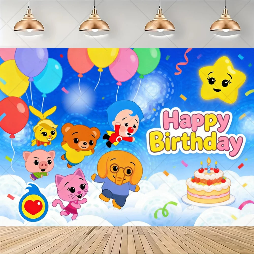 Cartoon Pliming Plims Theme Kids Birthday Party Decoration Background Supplies Balloon Set Cake Toppers Banner Backdrop Kid Gift