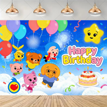 Cartoon Pliming Plims Theme Kids Birthday Party Decoration Background Supplies Balloon Set Cake Toppers Banner Backdrop Kid Gift