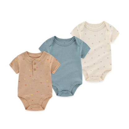 Cotton Newborn Baby Boy Clothes 3Pieces Summer 0-12M Cartoon Baby Girl Clothes Print Bodysuits Short Sleeve