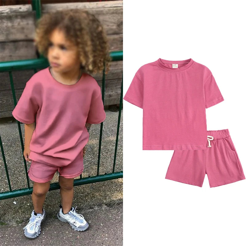 Summer Essential Tracksuit Children's Clothing Sets Suit For Girls Short Sleeve Top+Shorts Boys Costume Kids Outfits Sportswear