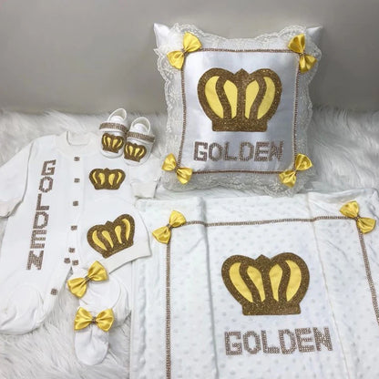 5pcs Baby Girl Outfits Set Welcome Home Hosptial Infant Receiving Blanket Pillow Bed Hat Mittens Romper Set