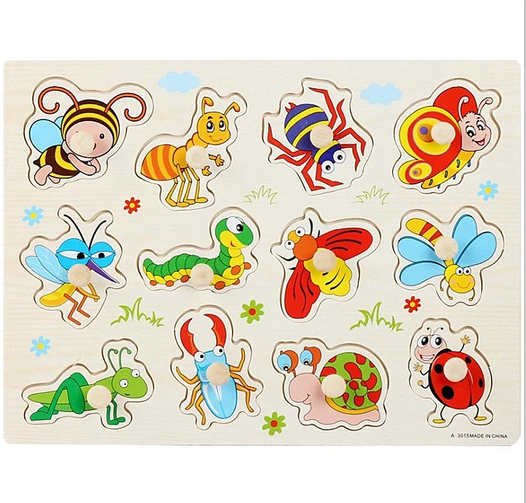 30cm Baby Toys Wooden Puzzle Hand Grab Board Educational Wood Puzzles for Kids Cartoon Animal Vehicle Child Gift