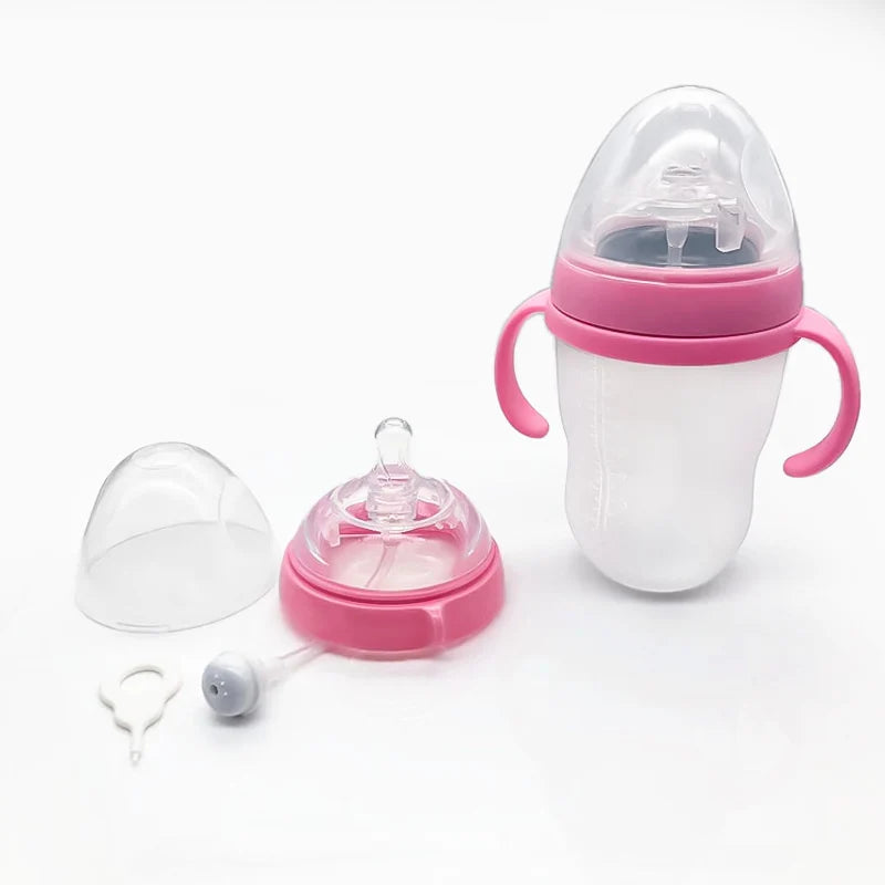 1pc Silicone Baby Bottle 150ml/240ml Soft Durable against drops Big Mouth Pacifier Head Silicone with Handle and Gravity Ball