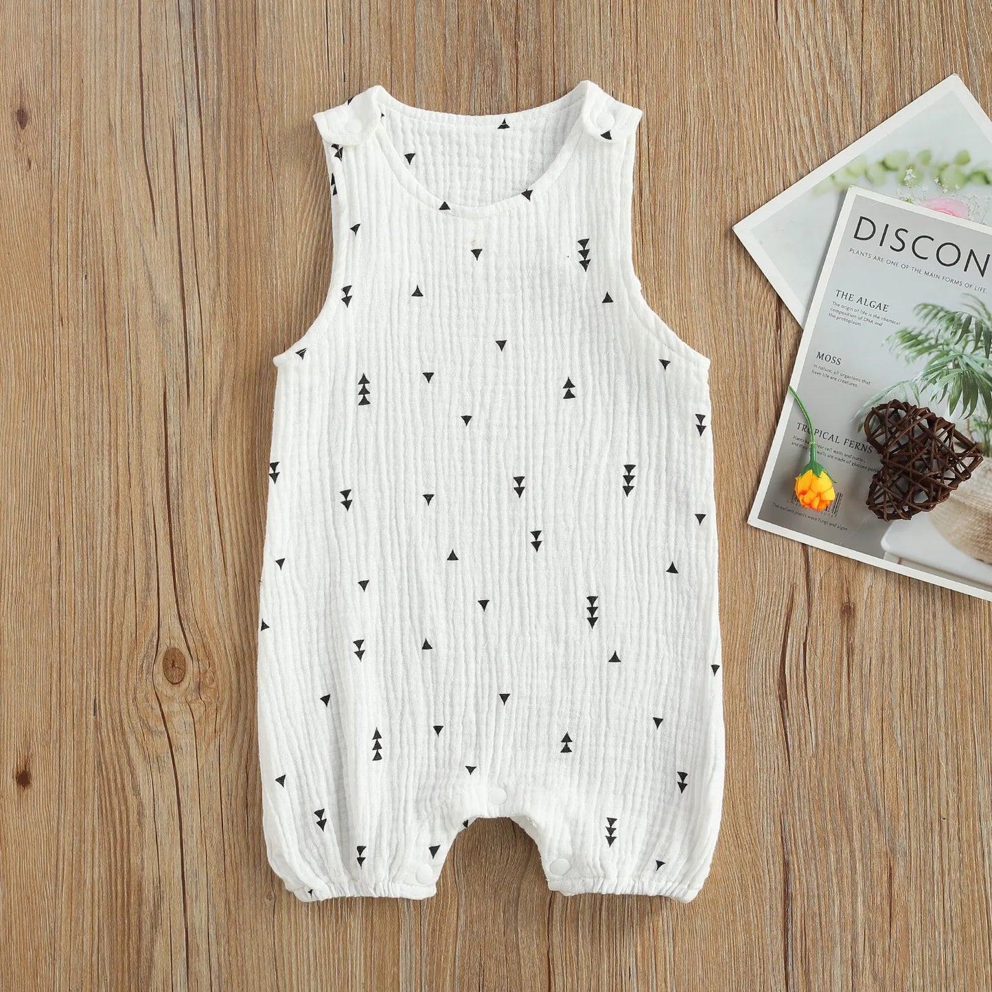 Baby Sleeveless Romper, Cotton Muslin Linen Cactus Print Jumpsuit for Boys and Girls