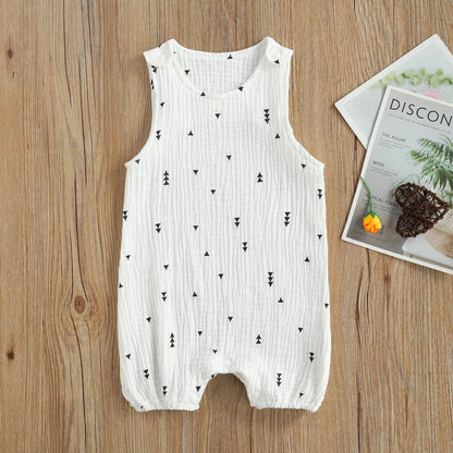 Baby Sleeveless Romper, Cotton Muslin Linen Cactus Print Jumpsuit for Boys and Girls
