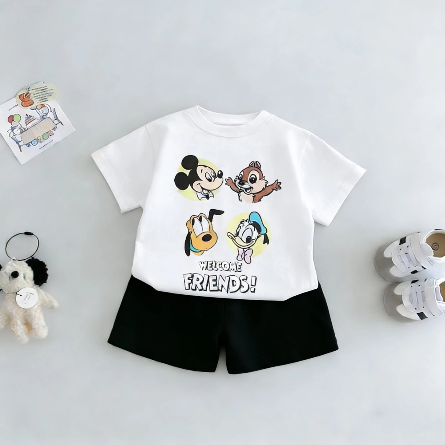 Disney Cartoon Printed Kids Short Sleeved Suits T-shirt Shorts Children's Casual Tracksuits Outfits Baby Boy 2 Piece Set