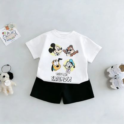Disney Cartoon Printed Kids Short Sleeved Suits T-shirt Shorts Children's Casual Tracksuits Outfits Baby Boy 2 Piece Set