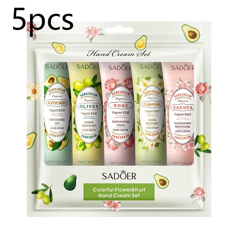 5Pcs/Pack Fruit Plant Fragrance Hand Cream Sets Moisturizing Lasting Repair