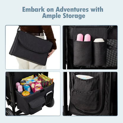 Wagon Stroller for 2 Kids, High Seat & 5 Point Harness, Foldable All-Terrain Wagon for Toddler with Canopy, Parent Organizer