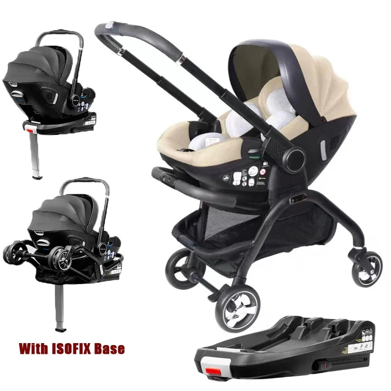 4in1 Baby Stroller, Children's Car Seat Luxurious Newborn Portable Lightweight Baby Carriage with ISOFIX Base