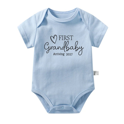 New First Grand Baby Arriving 2027 Baby Romper Pregnancy Announcement Newborn Bodysuits Cotton Boys Girls Jumpsuit Outfits