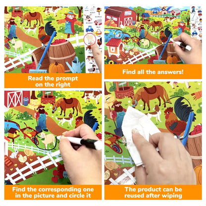 3 Themes Search and Find Game Looking for Different Interactive Activity Painting Kit Drawing Books with Reusable Pen