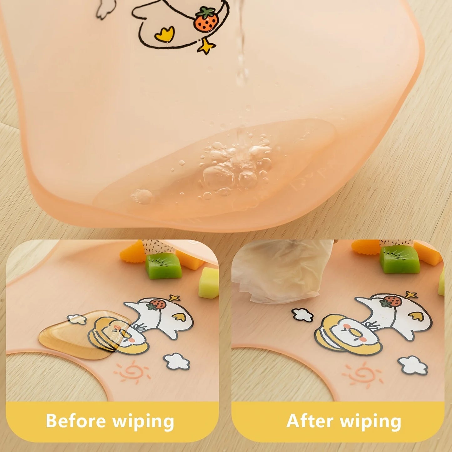 Waterproof Silicone Baby Bibs with Cute Cartoon Animal Prints, Adjustable Feeding Bib for Boys and Girls